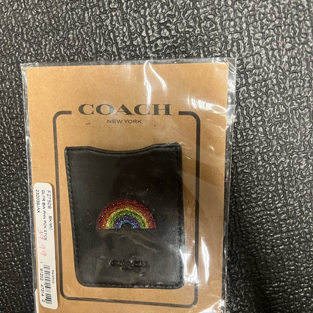 Coach Black Card Holder with Rainbow Design
